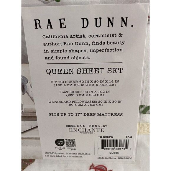Rae Dunn By Enchante Gingerbread House Candy Cane Christmas Queen Sheet Set NEW - Picture 9 of 12